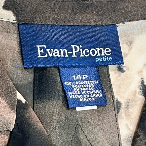 EVAN PICONE Button Up Short Flutter Sleeve Blouse, Sheer, Black Ivory Floral 14P - Picture 3 of 8